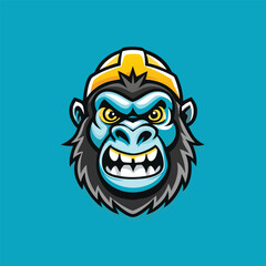 Cartoon Character Vector Logo of a Muscular Gorilla Mascot with a Headgear