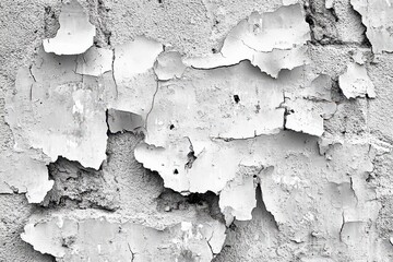 Obraz premium Peeling white paint reveals texture on a gray brick wall surface