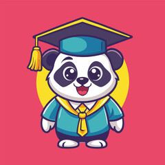 Cartoon Panda Graduation Hat and Diploma Education Vector