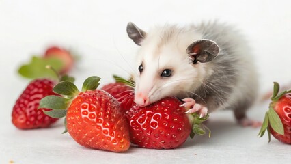 Possum holding strawberry, elegant, luxury, clean, smooth, elegant, beautiful, highly detailed, sharp focus, studio photography,