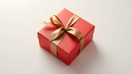 Obraz premium Red Gift Box with Gold Ribbon - Elegant Wrapped Present for Birthday or Celebration