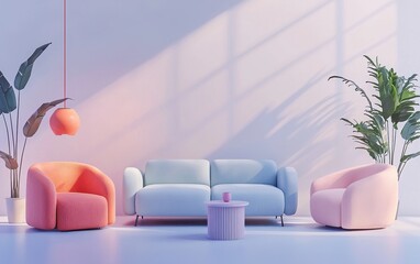 Minimalist lounge with a sleek, modern design, soft colors, and simple, elegant furniture