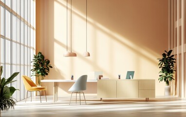 Fototapeta premium Minimalist office space with modern furniture and subtle colors