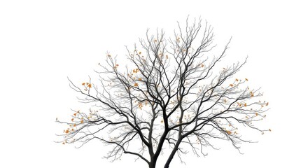 Obraz premium A lone deciduous tree, branches reaching skyward, stark against pure white, scenic, element