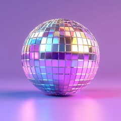 Sparkling disco ball with mirrored facets reflecting colorful lights
