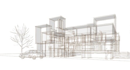 abstract architecture house 3d illustration