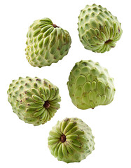 Obraz premium Fresh custard apples falling on transparent background