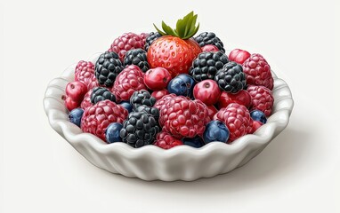 Vibrant summer fruit platter with mixed berries, isolated on a warm white background