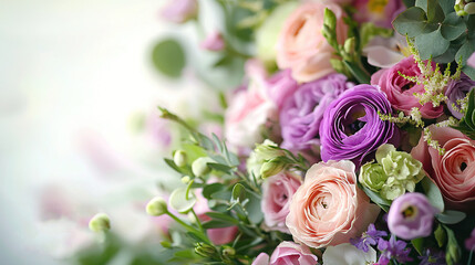 Fototapeta premium Closer look at a flower arrangement, labeled both front & back
