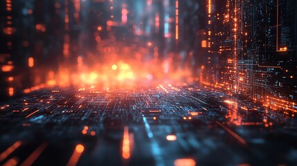 Fototapeta premium Abstract Digital Circuit Board Background with Glowing Light Effects