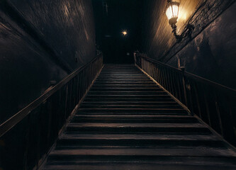 Eerie staircase with many steps leading upwards