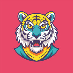 Cartoon Illustration of a Tiger Logo Mascot with Big Head and Bold Expressions
