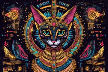 Fototapeta premium A Colorful Illustrated Portrait of a Regal Egyptian Cat