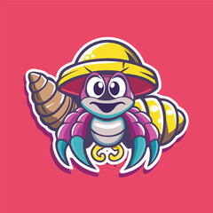 Hermit Crab Mascot Character Vector Illustration with a Whimsical and Playful Style