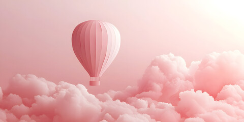Fototapeta premium Hot Air Balloon Hot Air Balloon Image in Clouds Hot Air Balloon Floating among Pink Clouds Pink Hot Air Balloon in Sky