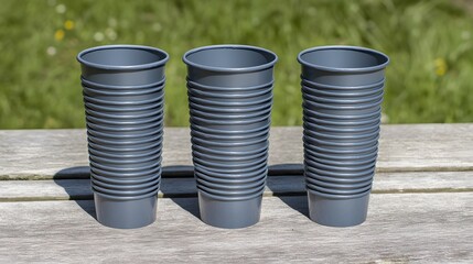 Stacked Dark Gray Disposable Cups Outdoor Setting