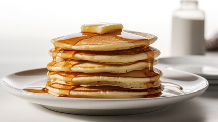 A Delicious Stack of Buttery Pancakes Drizzled with Golden Syrup