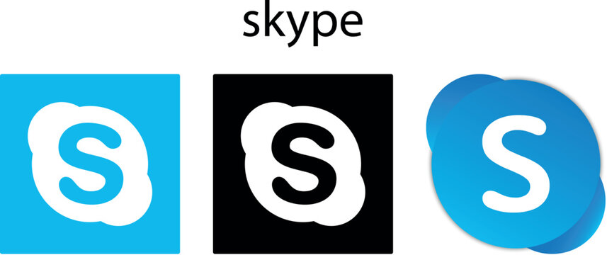 Skype logo icon set. Collection of vector icons representing the Skype communication platform. Ideal for messaging, video calls, business communication, and digital networking.