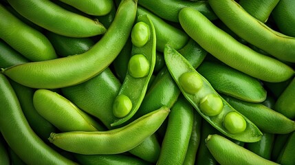   A stack of green peas resting atop a mound of other green peas