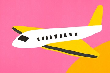 Colorful Airplane Illustration on Pink Background