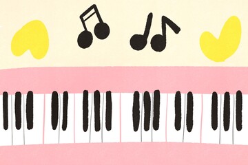 Musical piano illustration with pink background and notes