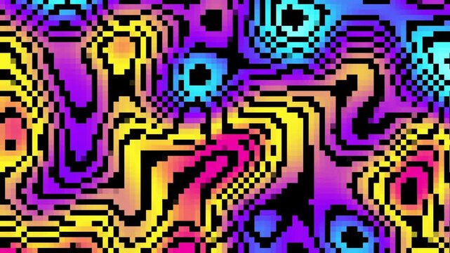 Multicolored pixel square mosaic background. Acid psychedelic loop VJ background