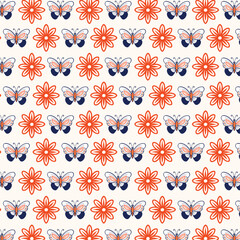 Intricate Repeating Pattern with Butterflies and Flowers in Bold Colors