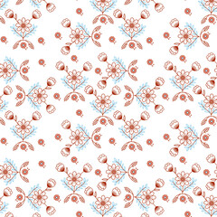 Intricate Seamless Floral Pattern in Red and Blue Hues