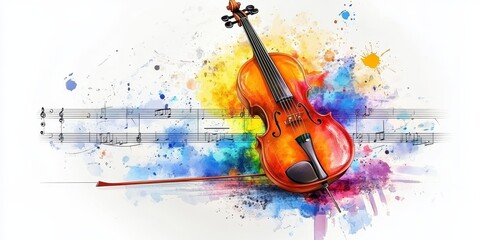 Fototapeta premium A Vibrant Artistic Watercolor Painting Of A Musical Violin