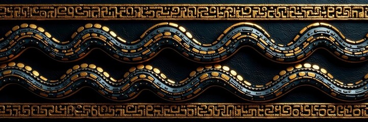 Obraz premium Intricate ancient Greek waves seamless ornament in black and gold colors, gold, seamless