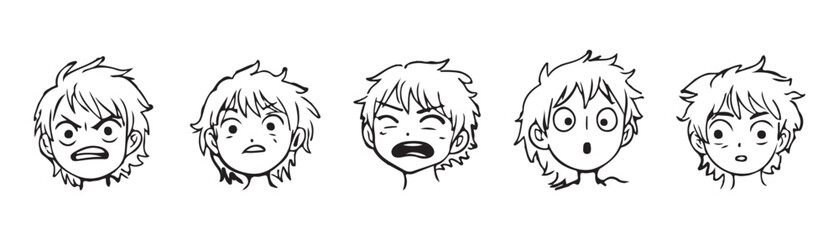 Hand drawn anime manga doodle line elements set Provided in vector format with a transparent background, they are easy to use and customize