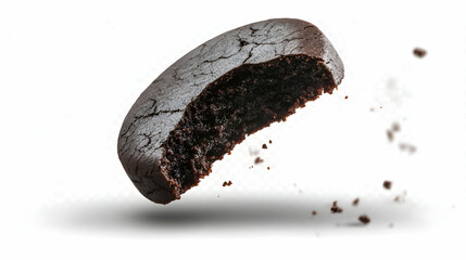 Fototapeta premium Close Up Of A Dark Chocolate Cookie With Missing Bite On White Background