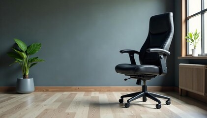 Modern ergonomic office chair in black leather with adjustable armrests, adjustable, ergonomic