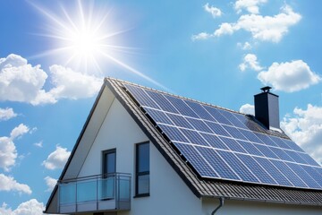 Obraz premium solar panels on the roof of a modern house in Germany, against a blue sky on a sunny day