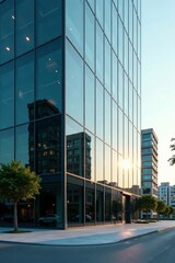 Obraz premium Modern glass facade of office building with reflections, abstract, facade