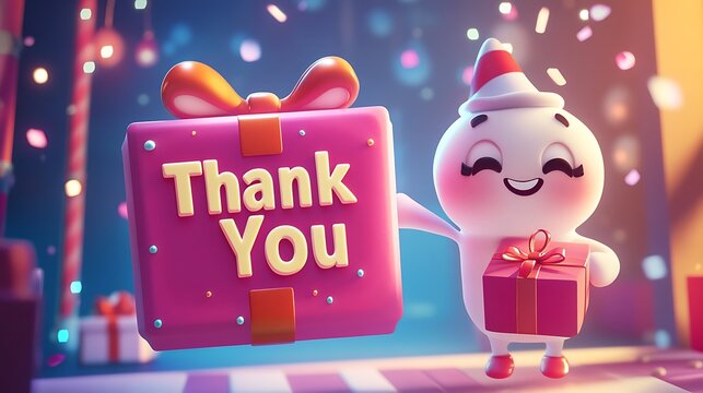An adorable cartoon character holding gifts to express gratitude