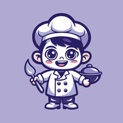 Cute Kid Chef Mascot Logo Cartoon Illustration Vector