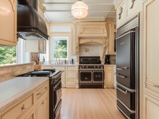Fototapeta premium An elegantly designed kitchen with ornate cabinetry and modern appliances