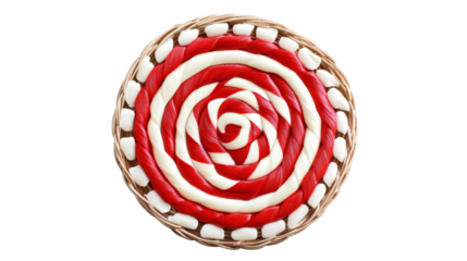 Round lollipop with red and white spiral isolated on white background