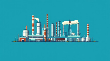 Obraz premium Industrial Complex, Panoramic View of a Refinery