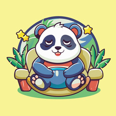 Amusing Cartoon Logo of a Lazy Panda Mascot Character