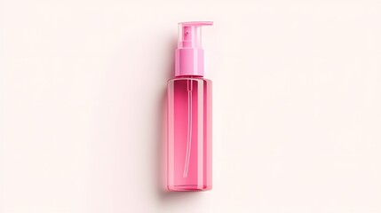 Pink cosmetic bottle with a pump dispenser