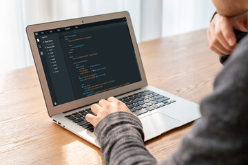 Software development programming on computer screen for modish application and program coding