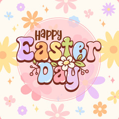 Happy Easter Day Logo with Colorful Flowers