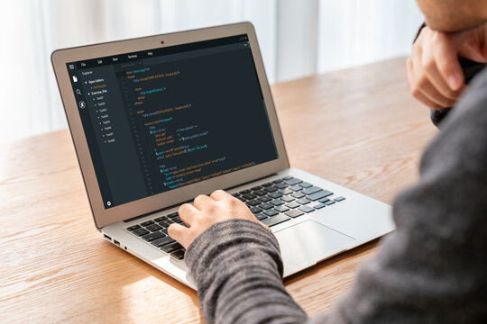 Software development programming on computer screen for modish application and program coding