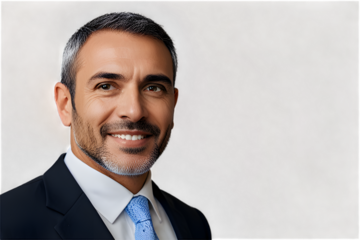 A professional young man in a dark suit, white shirt, and maroon tie poses confidently against a dark gradient background. His composed expression and sharp attire convey professionalism and success. 