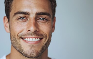 Obraz premium Close-up portrait of a man with a clean-shaven face, smiling gently