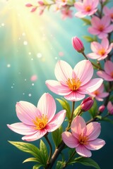 Fototapeta premium Swirling pastel hues depict abstract spring flowers bathed in sunlight , background, hues, sunny