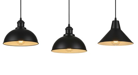 Obraz premium set of modern black hanging lamps isolated on white background