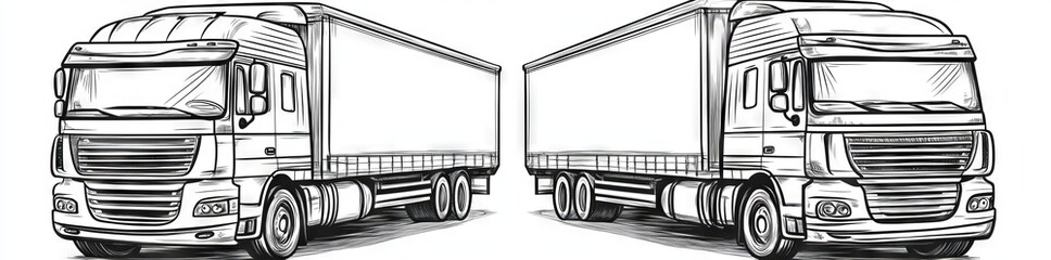 A single, continuous line drawing of a truck with a cargo trailer in motion